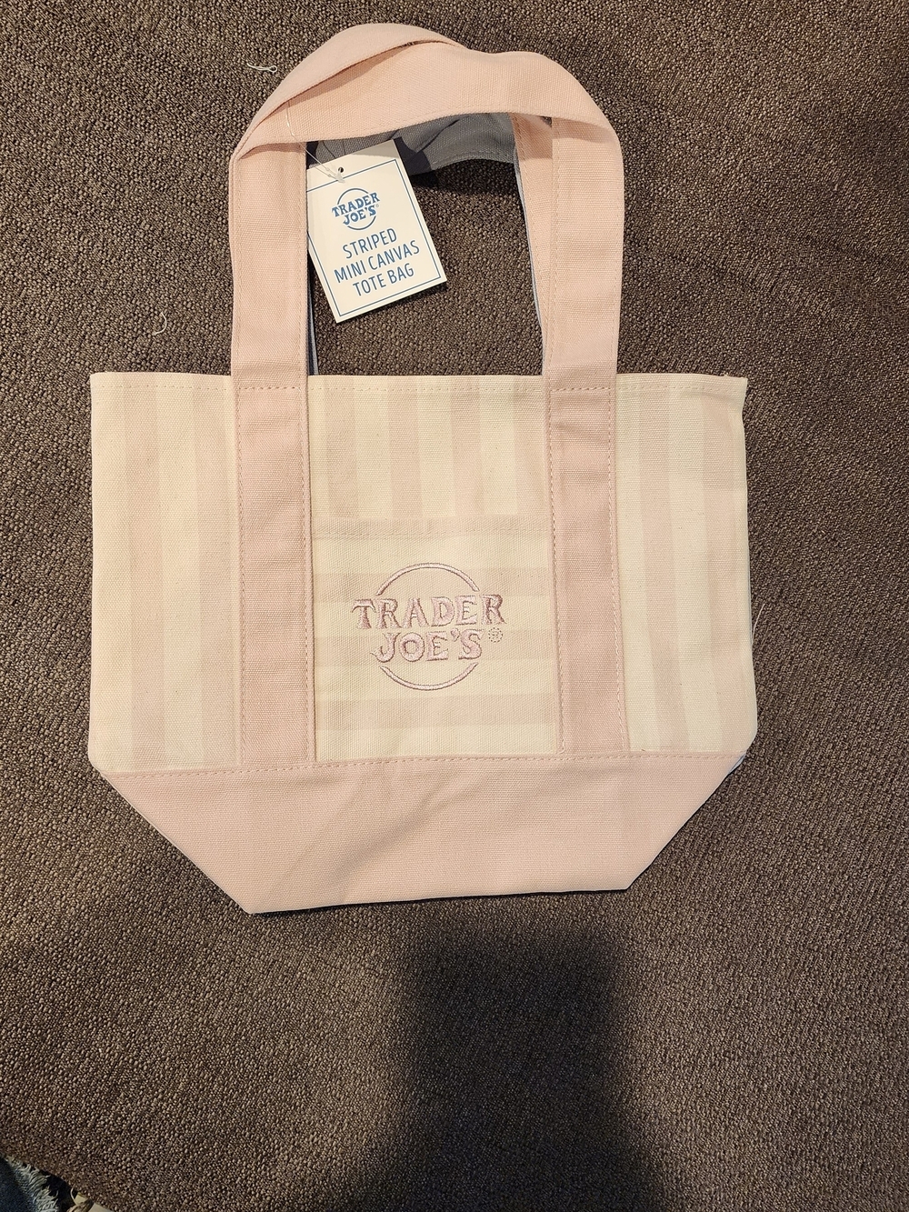 Viral Trader Joe's Pink Striped Mini Canvas Tote Bag